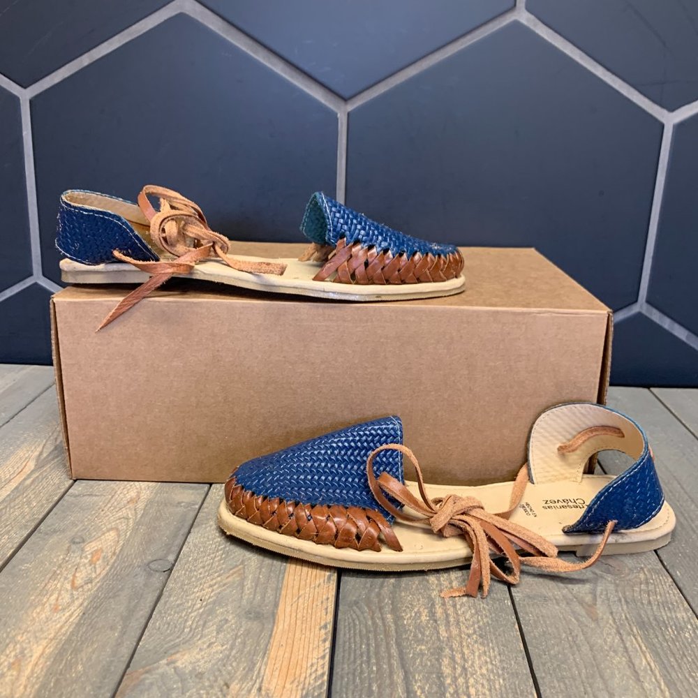 ~New W/O Box! Womens Artesanias Chavez Mexico Weave Leather Sandals Blue Size 9